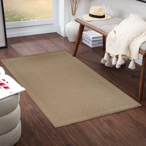 Livabliss Esha Drapia Machine Washable Geometric Runner – Living Room 79x152 cm, Dining, Kitchen, Outdoor, Hallway Use, Traditional Boho Style, Tan Beige