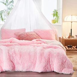 Joyreap Plush Shaggy Comforter Set, Twin Size Luxury Faux Fur Crystal Velvet Bedding Set for All Season (Pink, 68x86 inches)