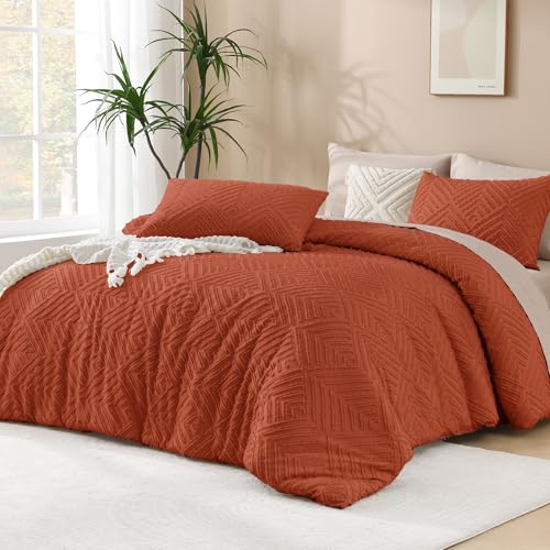 Andency Oversized King Comforter Burnt Orange, 3 Pieces Boho Bedding Set - Solid Terracotta Bedding 120''x98'', Soft Lightweight, All Season Farmhouse Tufted Bed Set (1 Comforter, 2 Pillowcases)