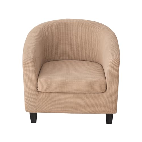CRFATOP Club Chair Slipcover with Cushion Cover Jacquard 2 Piece Tub Chair Covers Soft Armchair CoversWashable Round Barrel Chair Covers Couch Covers for Bar Counter Living Room,Khaki