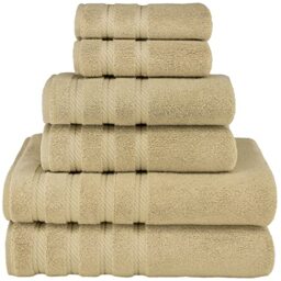 American Soft Linen 100% Carde Cotton 6 Piece Towel Set, 590 GSM Heavy Weight Soft Absorbent Turkish Towels for Bathroom, Sand Taupe