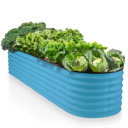 "9-in-1 Galvanized Steel Raised Garden Bed // 8??2??1.5 ft Modular Planter for Gardening, Vegetables, Flowers // 18"" Tall Metal Raised Garden Beds Outdoor (Teal) // Tool-Free Assembly Planter Box"