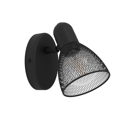 EGLO Carovigno Wall Light, 1 Flame Wall Light, Modern, Classic, Minimalism, Interior Steel Wall Light, Living Room Lamp in Black, Hallway Lamp Spotlight with E14 Socket