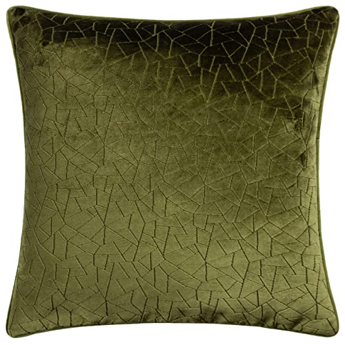 furn. Hoem Malans Cut Velvet Piped Cushion – Luxury Velvet Textured Design Soft Plain Reverse Polyester Filled (Olive – 45 x 45 cm)