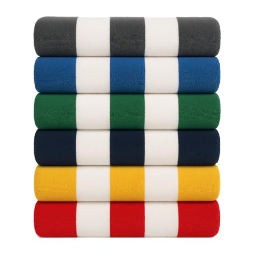 "Salt Earth Cotton Beach Towel (Pack of 6, 30""x60"") - Oversized Beach Cabana Striped Towels - Quick Dry & Absorbent Towels for Bathroom, Travel, Pool, Spa, Bath, Vacation, Home, Swim (Multi Color)"