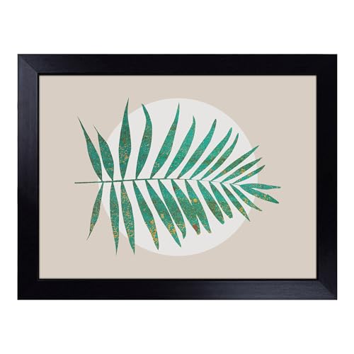 Lap Tray with Bean Bag Cushion, Botanical Fern - Handmade in the UK, Raised Wooden Edge, Padded Cushion, Heat-Resistant Wipe-Clean Surface, for Meals, Laptops and Crafts