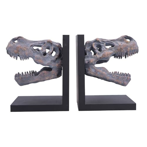 Nemesis Now Tyrannosaurus Rex Skull Bookends - Hand Painted Fossilised Finish Polyresin Prehistoric Dinosaur Bookend Set, 17.1cm