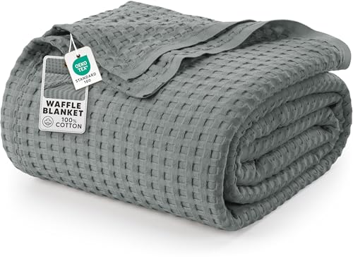 Utopia Bedding Cotton Waffle Blanket 300 GSM (Cool Grey - 228x228 cm) Soft Lightweight Breathable Bed Blanket Big Size Layering Any Bed for All Season