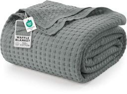 Utopia Bedding Cotton Waffle Blanket 300 GSM (Cool Grey - 228x228 cm) Soft Lightweight Breathable Bed Blanket Big Size Layering Any Bed for All Season