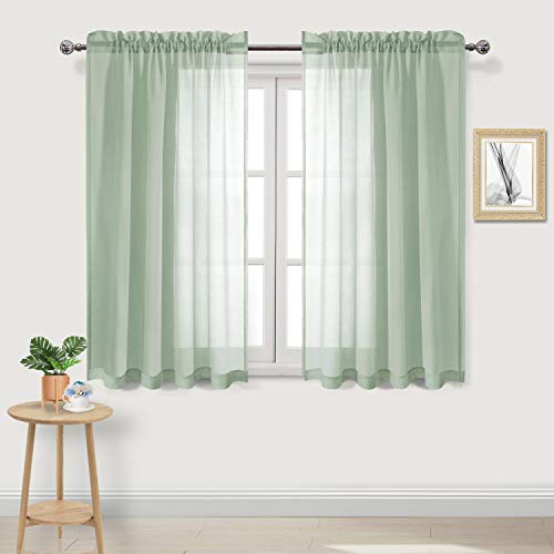 DWCN Bean Green Sheer Curtains Semi Transparent Voile Rod Pocket Curtains for Bedroom and Living Room, 42 x 54 inches Long, Set of 2 Panels