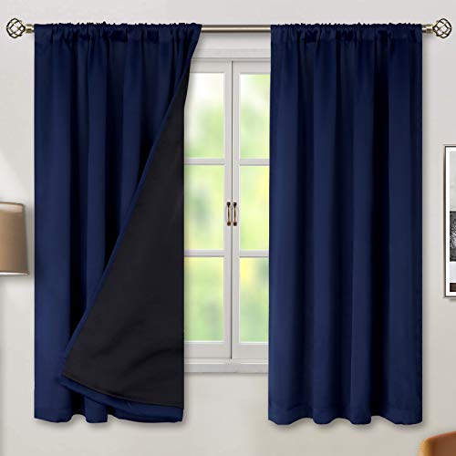 BGment Navy Blue Black-Out 63 Inch Length Curtains, Double Layer Thermal Room Darkening Curtains with Rod Pocket (52 x 63 Inch, Navy Blue, 2 Panels)