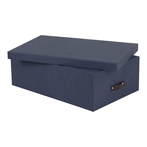 Bigso Box of Sweden Set of 3 Storage Boxes with Lids - Linen Look Organiser Box for Clothes, Office Equipment and More - Wardrobe Storage Boxes with Handles for Bedding or Seasonal Clothing - Blue