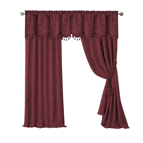 "Elrene Home Fashions Mia Jacquard Scroll Blackout Window Curtain, 52"" x 84"" (1 Panel), Rouge"