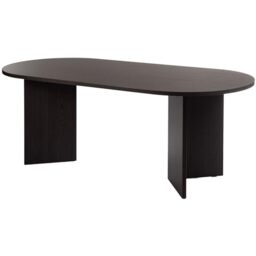 SELSEY Ovo Wood Dining Table 204x90x75cm, Ash Portland Oval Non-Extendable Design, Seats 6 to 10, Scratch & Moisture Resistant Laminated Top with ABS Edges, Floor-Safe Black Feet