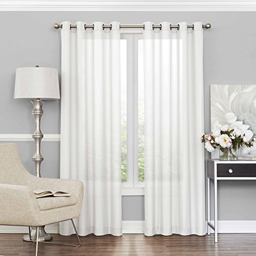 "Eclipse Sheer Curtains for Bedroom - Liberty 52"" x 84"" Light Filtering Grommet Top Single Window Panel Curtain Living Room, White"