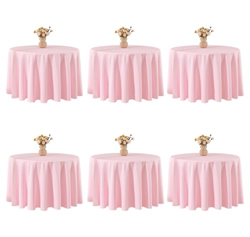 VidaFete Tablecloth 6 Pack 120inch Round Table Cloth Polyester, Pink - Stain and Wrinkle Resistant Polyester Dining Table Cover for Kitchen Dining Party Wedding Tabletop Buffet Decoration