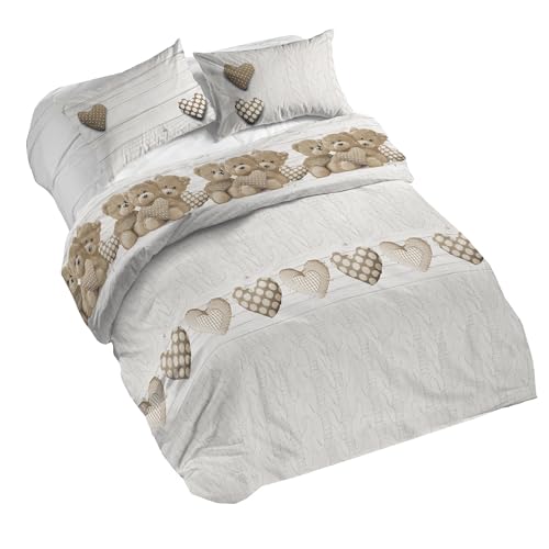 PENSIERI DELICATI Duvet Cover, Cotton, Beige Bears, Queen-Size Bed