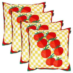 icon Indoor Outdoor Cushions Filled, Italian Collection, Tomato Print, Set of 4, 43cm x 43cm, Water Resistant, Red Outdoor Cushions for Garden Furniture, Lounge, Garden, Patio