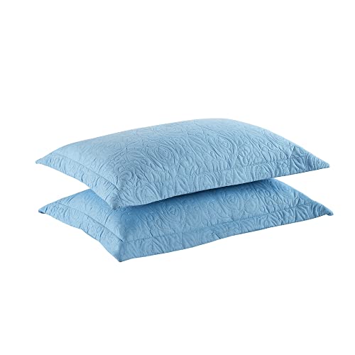 MarCielo 2-Piece Embroidered Pillow Shams, Decorative Microfiber Pillow Covers Set, Standard Size (Paris Blue)