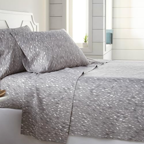 "Southshore Fine Living, Inc. Botanical Leaves Collection, 3-Piece Twin Sheets Set, 14"" Deep Pocket Fitted Sheet, Twin Flat Sheet, Grey Sheets, Grey Pillow Case Standard Size, Botanical Bedding Set"