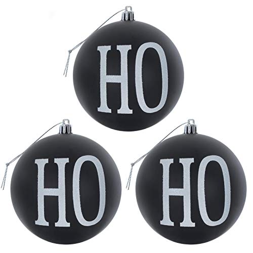 Mr Crimbo Pack of 3 HOHOHO Glitter Christmas Tree Baubles Decorations - Black