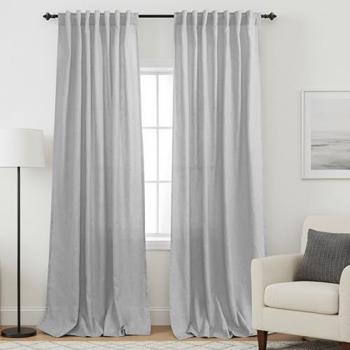 KOUFALL Grey Curtains 108 Inches Long for Living Room 2 Panels Set Linen Hidden Tab Rod Pocket Light Filtering Semi Sheer Curtain for Family Room,Pale Gray,52x108 in Length