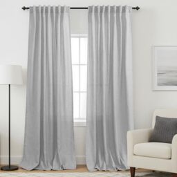 KOUFALL Grey Curtains 108 Inches Long for Living Room 2 Panels Set Linen Hidden Tab Rod Pocket Light Filtering Semi Sheer Curtain for Family Room,Pale Gray,52x108 in Length
