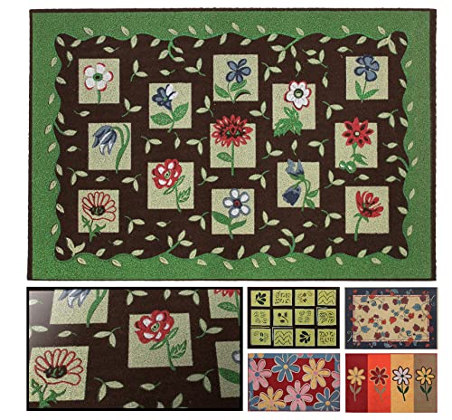 LucaHome Rubber PVC Door Mat, Square, Floral Pattern, Non-Slip Absorbent 45 x 68 cm, Rubber and PVC for Indoor and Outdoor Use