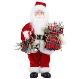 AGM Santa Claus Figurine Standing Santa with Gift and Christmas Bells Classic Christmas Tree Decoration Home Restrant - 30cm