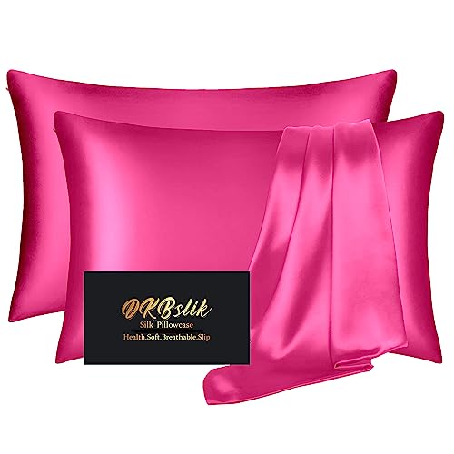Silk Pillowcase 2 Pack, Natural Mulberry Silk Pillow Case, Anti Acne Silk Pillowcase for Hair and Skin, King Size Silk Satin Pillowcase Set of 2 with Hidden Zipper, Gifts for Women Men, Hot Pink