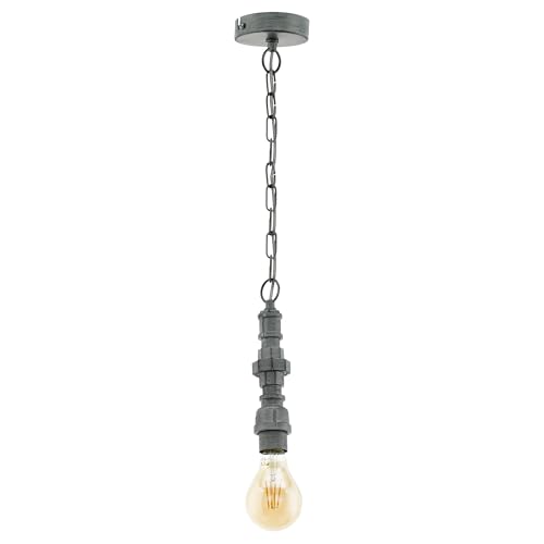 Eglo Pendant Light Chepstow, 1-Flame Hanging Lamp Industrial, Vintage, Retro, Steel Pendant in Antique Silver, Dining Table Lamp, Hanging Living Room Light with E27 Socket