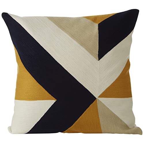 Premier Housewares Geometric Abstract Pattern Cushion, Unique Textile, Sofa Cushions, Embroidered Pattern, Contemporary Accent Piece, Vibrant Colors, W45 x D45 x H3cm