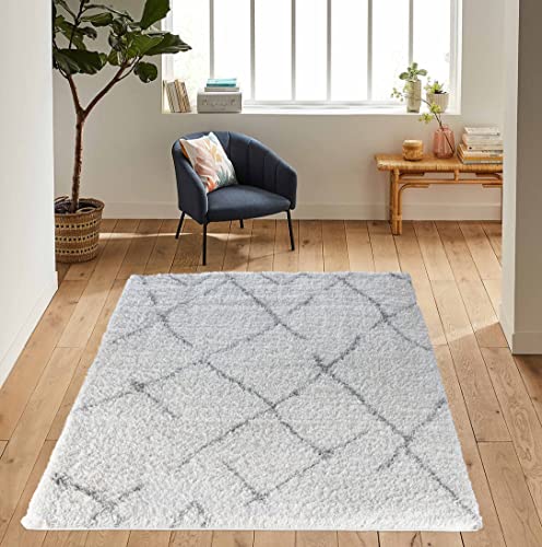 "Serdim Rugs Morrocan Berber Living Room Scandi Shaggy Area Rugs, Light Cream, 80x150cm (2'6""x5'0"")"