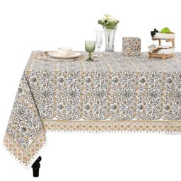 Ridhi - Tablecloth 60x60 Inches Goldenrod Yellow Hand Block Print Cotton Cloth Dinning Table Cover Wedding Farmhouse Thanks Giving Christmas Spring Tablecloth