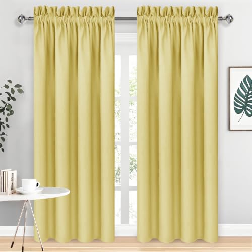 DWCN Blackout Curtains for Bedroom ??? Rod Pocket Thermal Insulated Noise Reducing Noise Reducing Drapes for Living Room, W 42 x L 84 Inch, 2 Panels, Light Yellow