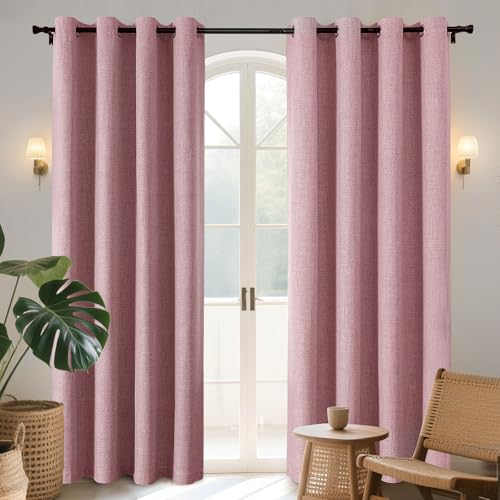 Joydeco Blackout Curtains 95 Inches Long 2 Panels Burg, Room Darkening Curtains for Bedroom, 100% Black Out Textured Thermal Drapes Privacy Protection 2 Panels Set(W52 x L95 Inch, Pink)
