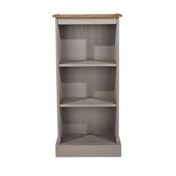 Home Source Solid Pine Wood Bookcase, Low Display Shelf Storage Furniture, Grey, 3 Tier