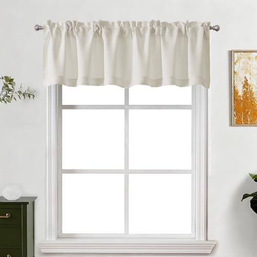 "Lecloud Natural Short Curtains 16 Inch Length, Privacy Thermal Insulated Room Darkening Valance, Farmhouse Home Decor Drapes Rods Pocket for Bathroom Cabinet Camper RV Bunk, 60"" W x 16"" L 1 Panel"