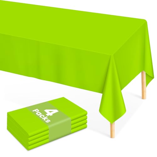 Mulbozy Lime Green Plastic Table Cloth Disposable 4 Pack, 54 ?? 108 Inch Tablecloths Rectangle, Green Plastic Table Cover for Party Decor