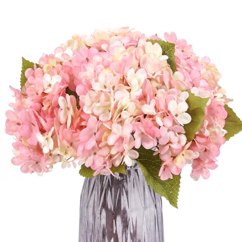 Kimura's Cabin 6pcs Fake Pink Flowers Artificial Silk Hydrangea Flowers Bouquets Faux Hydrangea Stems for Home Table Centerpieces Wedding Party Decoration(Pink, Pack of 6)