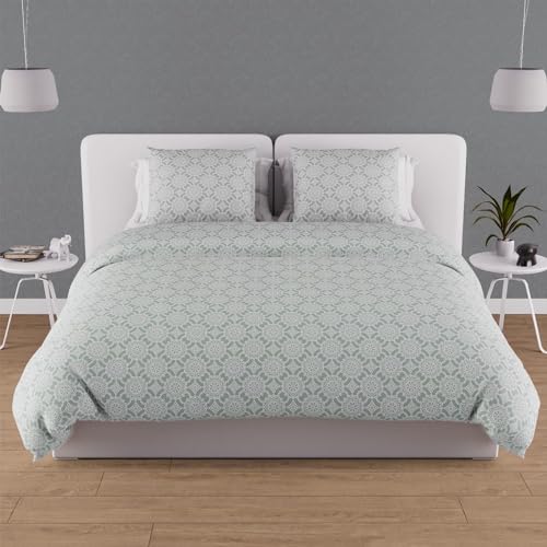 Soleil d'ocre, Esmeralda Duvet Cover Set in 57 Thread Count Cotton 260 x 240 cm Green