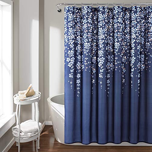"Lush Decor Weeping Flower Shower Curtain-Fabric Floral Vine Print Design, 72"" x 72"", Navy"