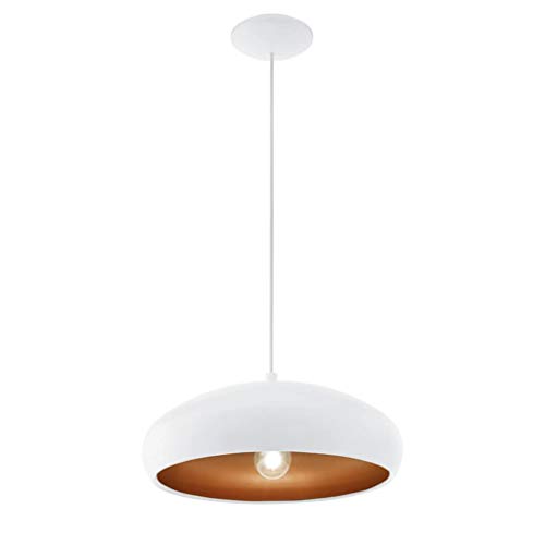 Eglo Pendant Light Mogano 1, Single-Bulb Hanging Lamp Vintage Industrial, Steel Pendant Lamp in White Copper, Dining Table Lamp, Hanging Living Room Lamp with E27 Socket