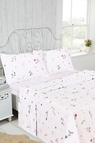 Rapport Home Flannelette King Size Sheet Set - Meadow Floral Brushed Cotton 4 Piece Bed Sheet Set