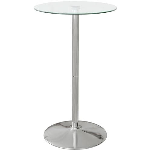 HOMCOM Round Bar Table, Modern Dining Table with Tempered Glass Top and Steel Frame for 2, Easy Assembly for Breakfast Bar, Dining Room, 60 x 60 x 102cm, Clear