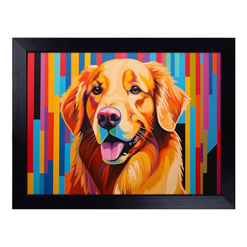 Lap Tray with Bean Bag Cushion, Golden Retriever Op Art - Handmade in the UK, Raised Wooden Edge, Padded Cushion, Heat-Resistant Wipe-Clean Surface, for Meals, Laptops and Crafts