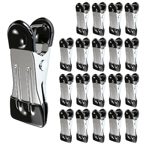 MOXYOY 20 Pcs Stainless Steel Clothes Pegs, Metal Clothe Peg Stainless Steel Peg Designed to Avoid Marks UV Resistant Metal Pegs for Clothes, Jeans, Socks, Towel, Photos (Black)