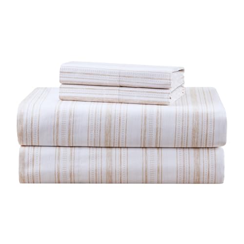 "Comfort Spaces 100% Cotton Sheets Twin XL, Breathable, Naturally Cool Cotton Sheets, Cotton Bed Sheets with 12"" Elastic Pocket Fits up to 14"" Mattress, All Seasons Sheet Set, Good Vibes Taupe 3 Piece"