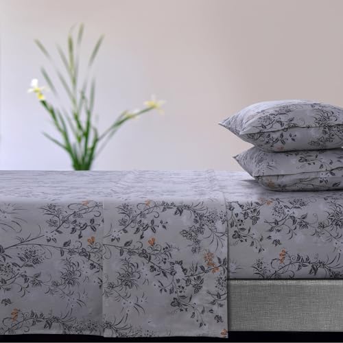 Tribeca Living Ultra-Soft Flannel Sheet Set, 170-GSM Cotton, Deep Pocket, Cozy Winter Bedding - California King, Floral Natural