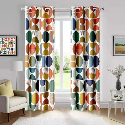 Emwnodti Mid Century Modern Abstract Blackout Curtains, Boho Colorful Geometric Circle Pattern Window Drapes???Living Room Bedroom Decor 2 Panels 52x84 Inch